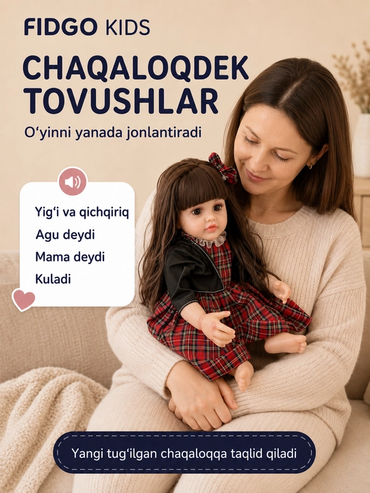 FIDGO silikon qo‘g‘irchog‘i, 55 sm — gapiruvchi, hadya qutisida