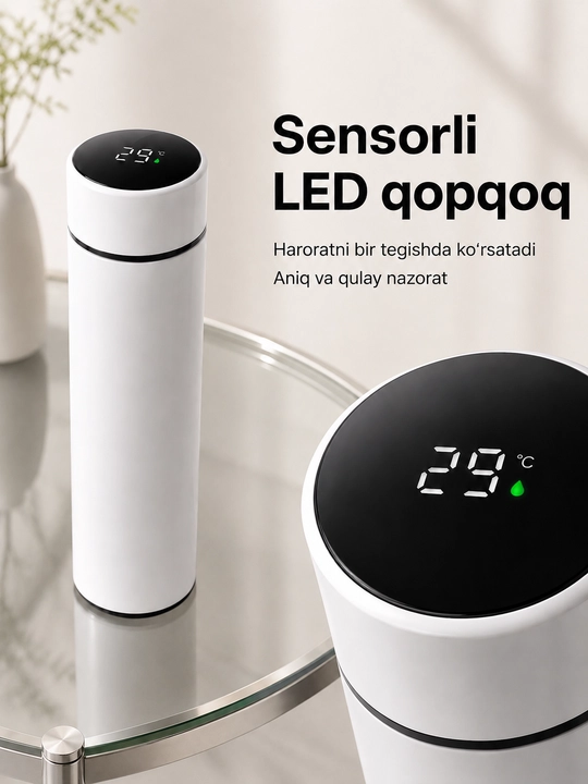 Смарт-термос 500 мл с сенсорной LED-крышкой, фильтром и стальной колбой
