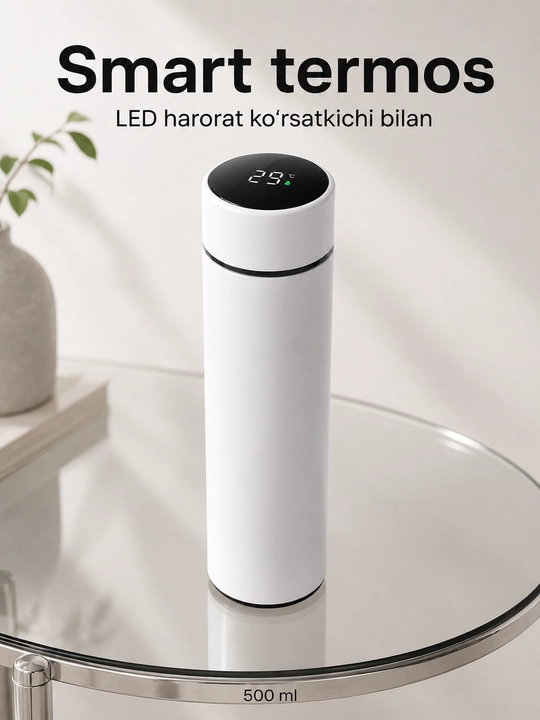 Sensorli LED-qopqoq, filtr va po‘lat kolbali 500 ml li aqlli termos - 