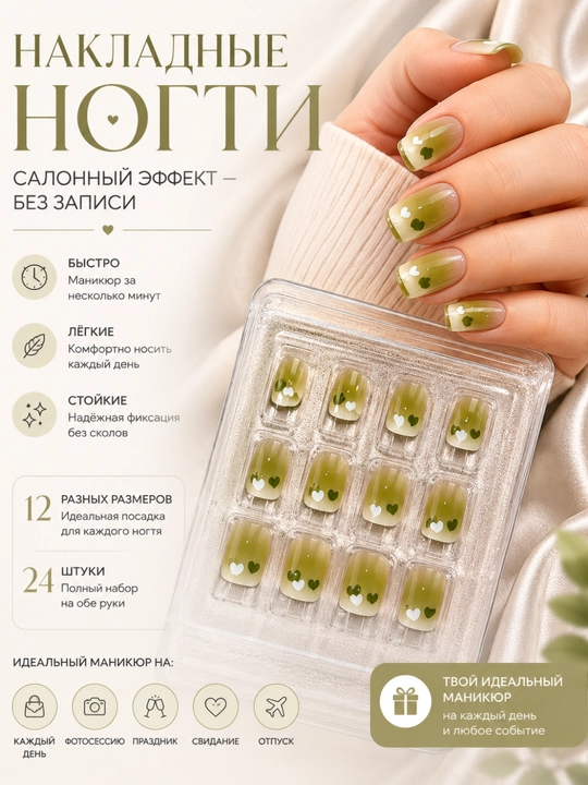 Qo‘shimcha tirnoqlar, 24 dona — salon manikyuri, yozilishsiz - 