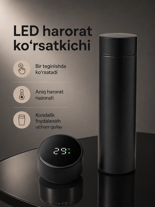Termos 500 ml, sensorli LED ekran, harorat indikatori va choy filtri bilan
