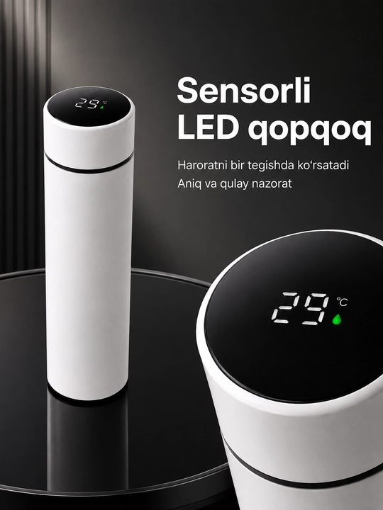 Termos 500 ml, sensorli LED ekran, harorat indikatori va choy filtri bilan