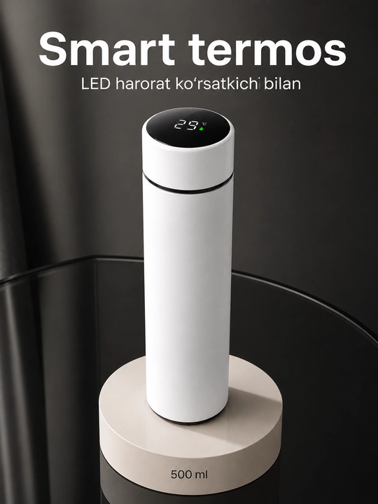 Termos 500 ml, sensorli LED ekran, harorat indikatori va choy filtri bilan - 