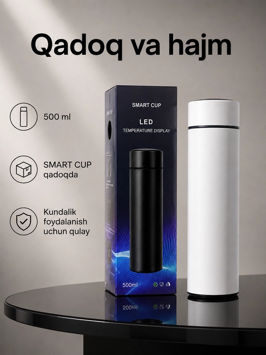 Termos 500 ml, sensorli LED ekran, harorat indikatori va choy filtri bilan