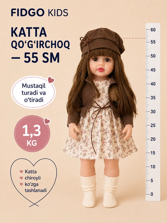 Силиконовая кукла FIDGO, 55 см — говорящая, в подарочной упаковке