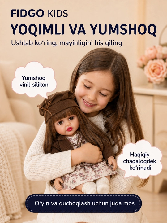 Силиконовая кукла FIDGO, 55 см — говорящая, в подарочной упаковке