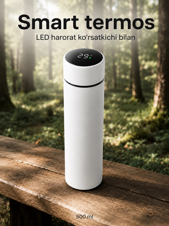 LED displeyli smart termos 500 ml, metall filtrli, issiq va sovuq ichimliklar uchun - 