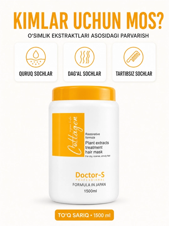 Бальзам, маска Collagen с растительными экстрактами для сухих волос, 1500-1000 мл