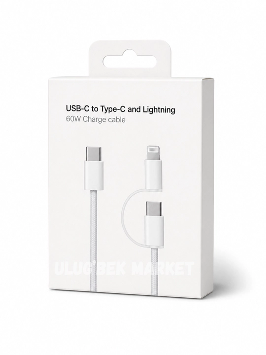Зарядный кабель 3-в-1 USB-C Type-C Lightning 60 Вт, 1 метр, кабель быстрой зарядки