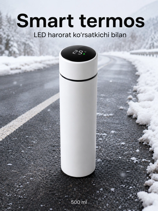 500 ml smart termos, LED harorat qopqog‘i, metall filtr va po‘lat ichki qism - 