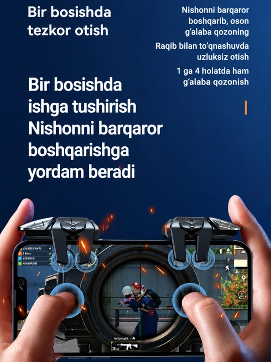 Trigger. 6 barmoqli mexanik gaming trigger — telefon o‘yini boshqaruvi tugmalari