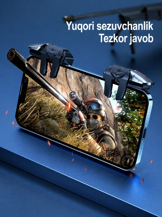 Trigger. 6 barmoqli mexanik gaming trigger — telefon o‘yini boshqaruvi tugmalari