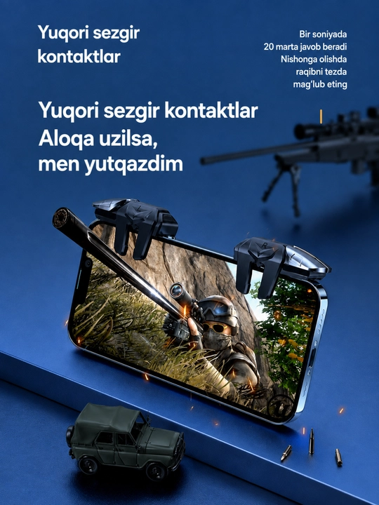 Trigger. 6 barmoqli mexanik gaming trigger — telefon o‘yini boshqaruvi tugmalari