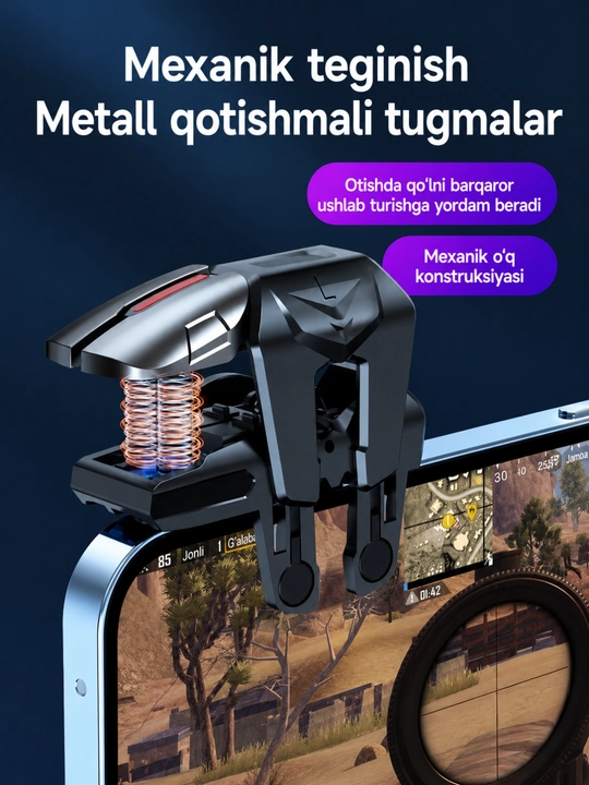 Trigger. 6 barmoqli mexanik gaming trigger — telefon o‘yini boshqaruvi tugmalari