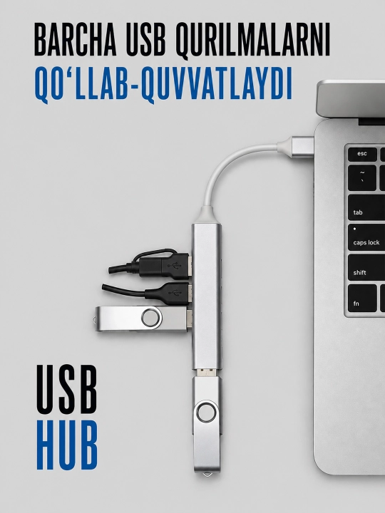 USB Hub 4 в 1, USB-A / Type-C, 1×USB 3.0 + 3×USB 2.0