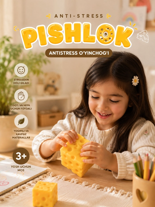 Pishloq shaklidagi stressga qarshi o‘yinchoq - yumshoq skvishi