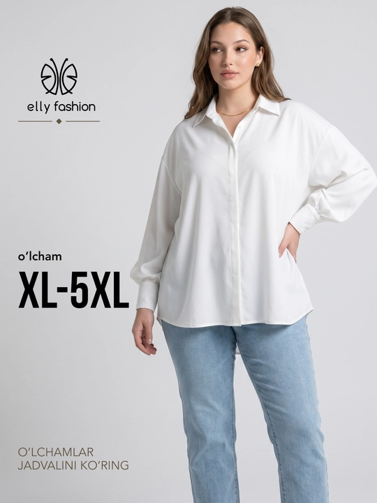 Rubashka ayollar oversize, katta o‘lchamlar XL–5XL, keng yengli — ELLY FASHION - 