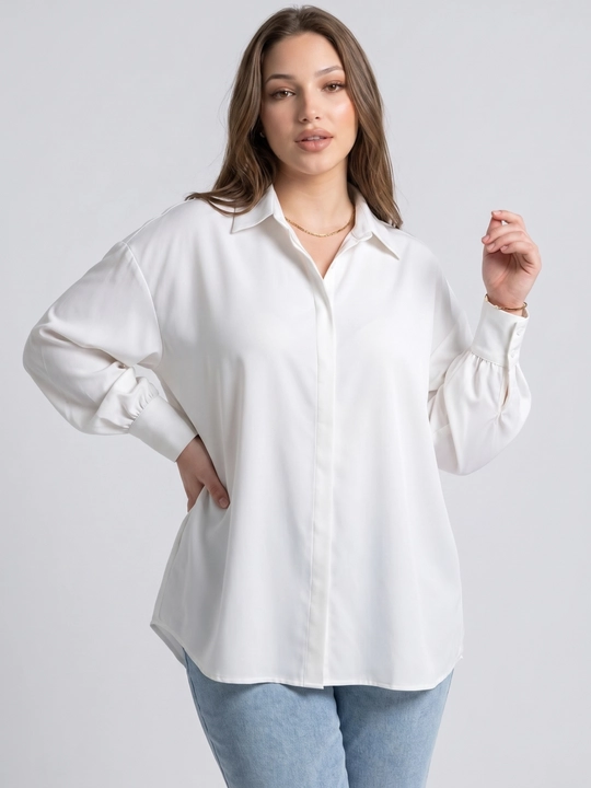 Rubashka ayollar oversize, katta o‘lchamlar XL–5XL, keng yengli — ELLY FASHION