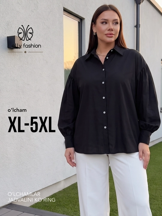 Rubashka ayollar oversize, katta o‘lchamlar XL–5XL, keng yengli — ELLY FASHION - 
