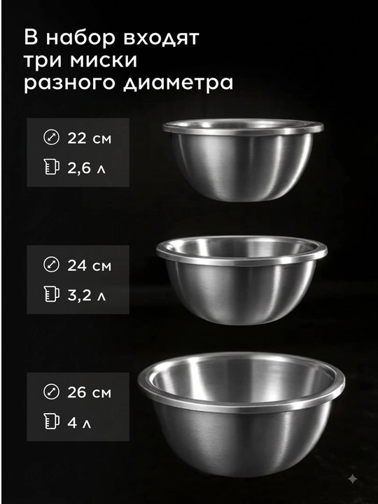 Универсальный набор мисок из нержавеющей стали, салатница, для теста и овощей