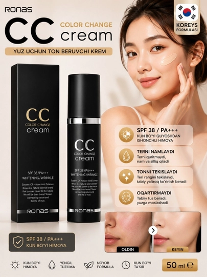 Ronas CC krem va quyoshdan himoya SPF 38 PA +++ 50 ml