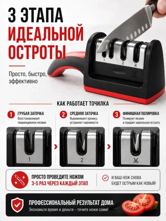 Точилка для ножей, с 3 различными заточками