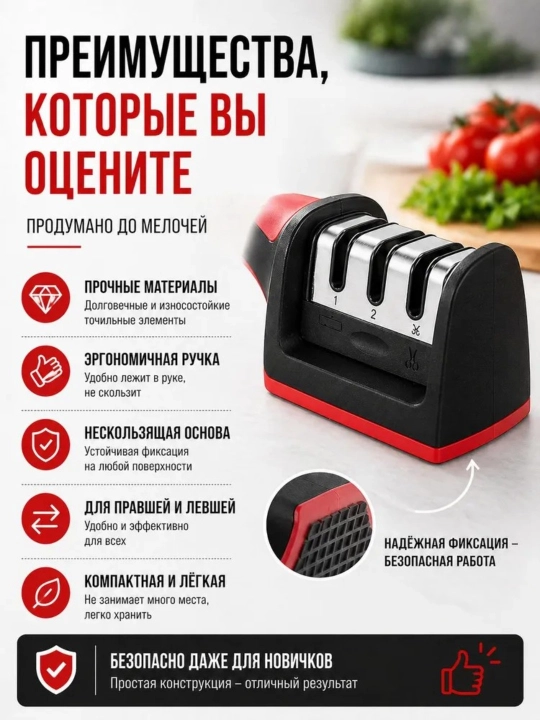 Точилка для ножей, с 3 различными заточками