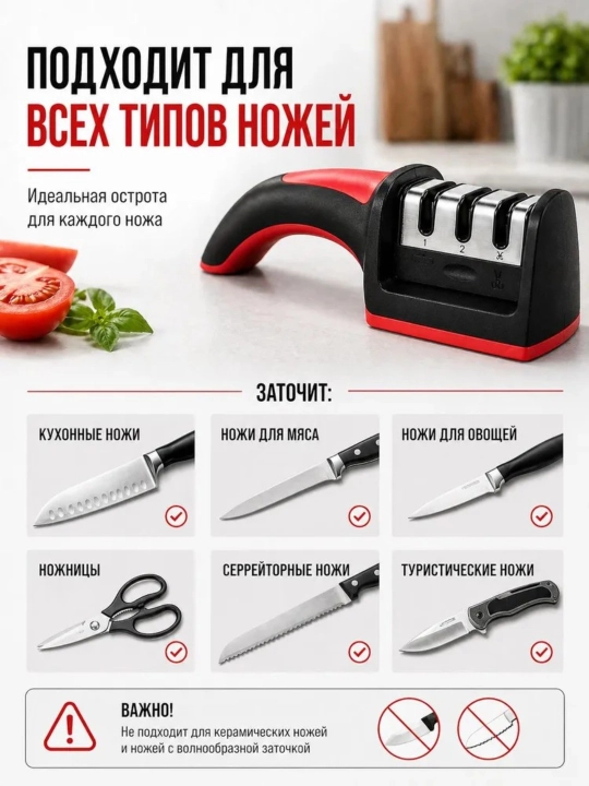 Точилка для ножей, с 3 различными заточками
