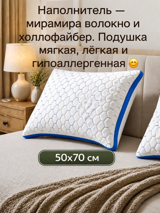 Yengil, dekorativ, gipoallergen bambuk tolali yostiq, 50x70 sm - 