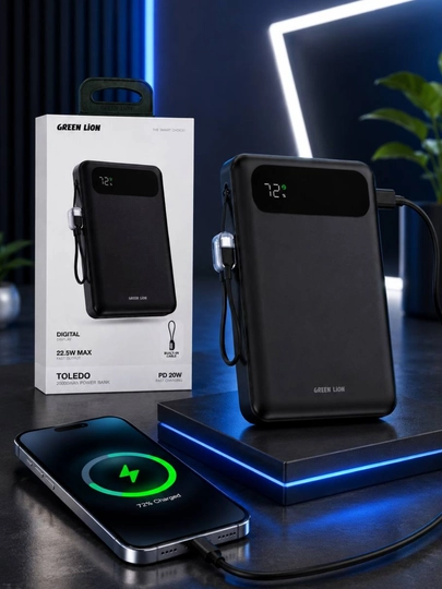 Green Lion Toledo Power Bank 20000 мАч 22.5W с дисплеем и быстрой зарядкой