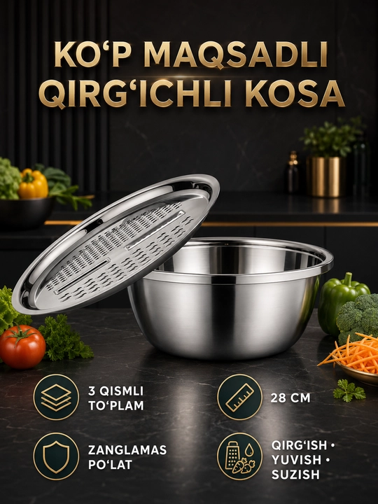 3 tasi 1 da zanglamaydigan po'latdan yasalgan oshxona idishi