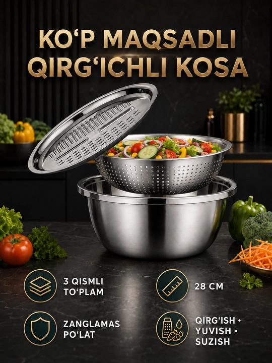 Кухонная миска из нержавеющей стали 3 в 1 - 