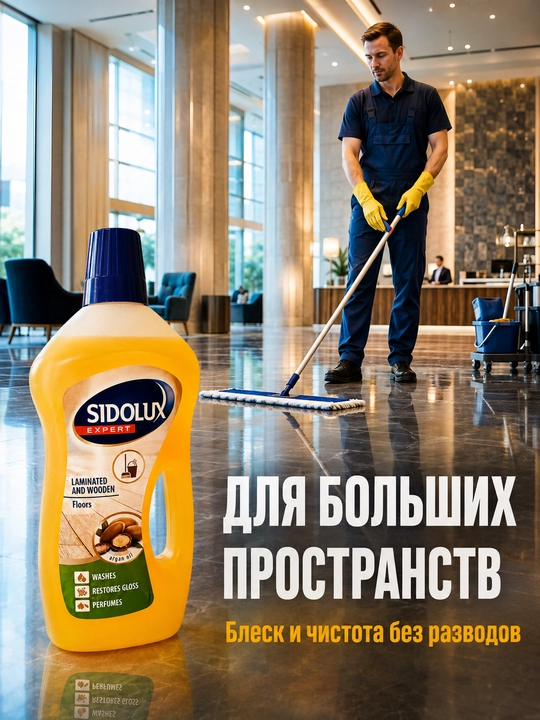 Sidolux Expert pol yuvish vositasi, laminat va yog‘och pol uchun, argan yog‘i, 1 litr