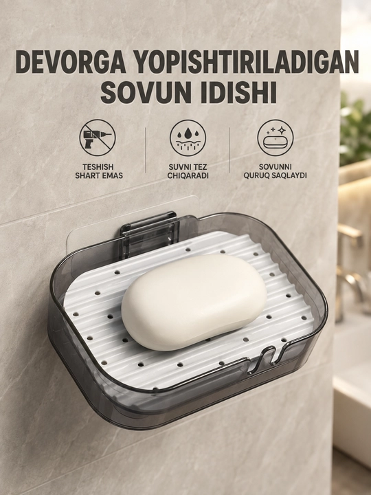 Suv oqib ketishi uchun teshiklari bo‘lgan vannaxona sovun idishi