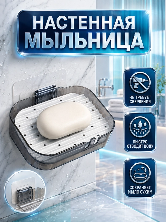 Мыльница, со сливом воды, для ванной комнаты - 