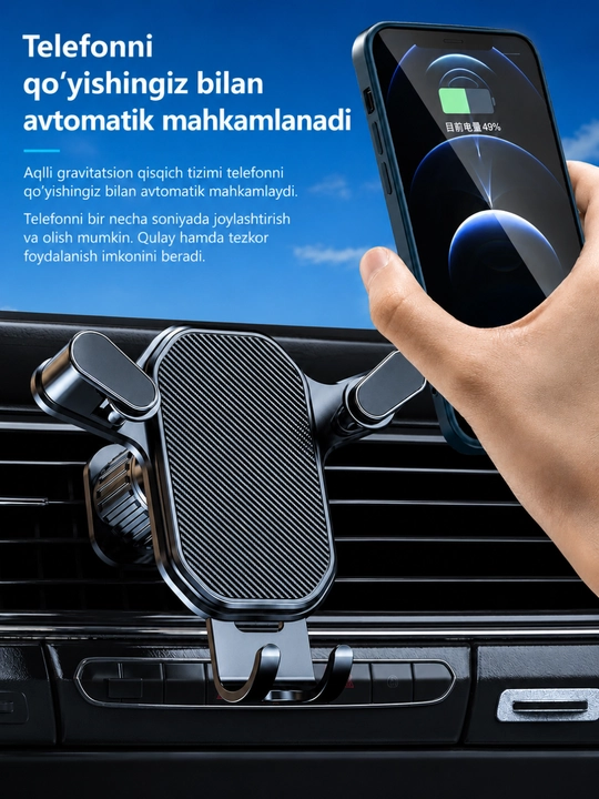 Avto telefon ushlagich, telefon holder, mashina telefon tutqichi, ventilyatsiya panjarasi