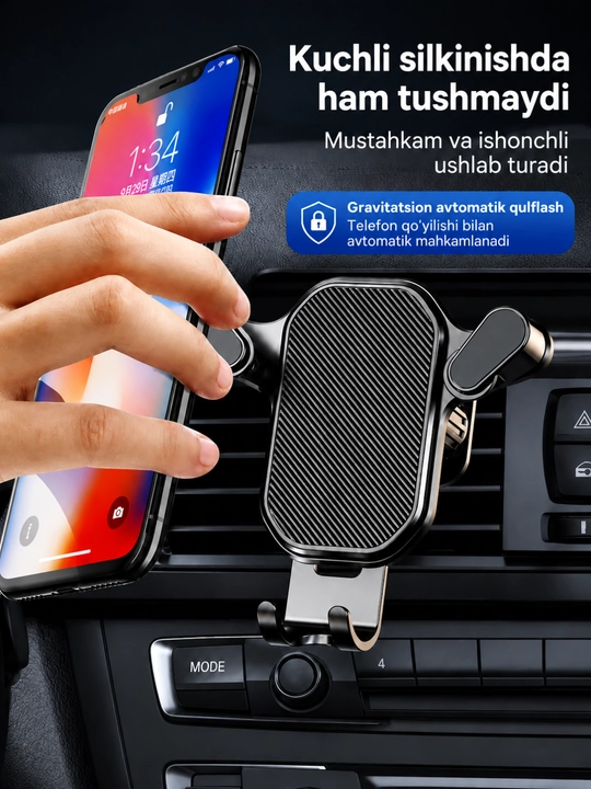 Avto telefon ushlagich, telefon holder, mashina telefon tutqichi, ventilyatsiya panjarasi