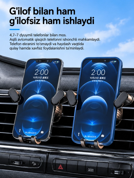 Avto telefon ushlagich, telefon holder, mashina telefon tutqichi, ventilyatsiya panjarasi