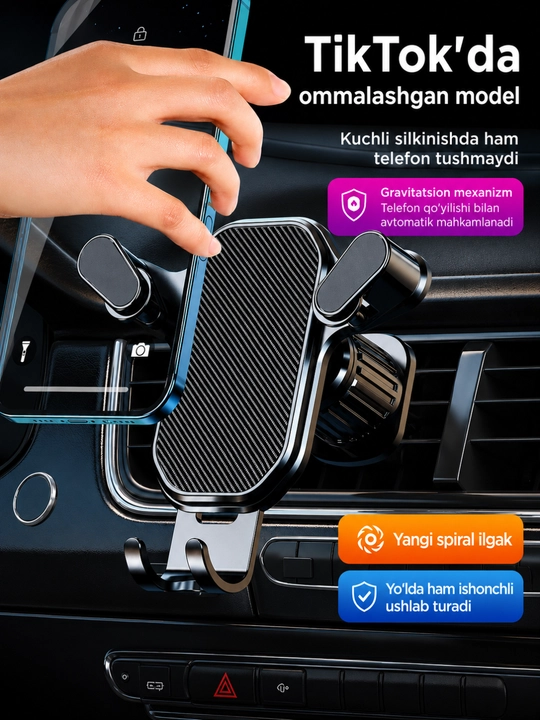 Avto telefon ushlagich, telefon holder, mashina telefon tutqichi, ventilyatsiya panjarasi