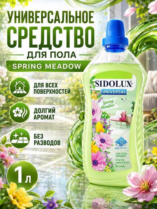 Pol yuvish vositasi SIDOLUX Universal Spring Meadow, universal, 1 litr - 