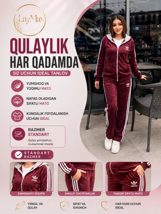 Ayollar sport kostyumi dvoyka, kapyushonli zamonaviy kundalik kiyim - 