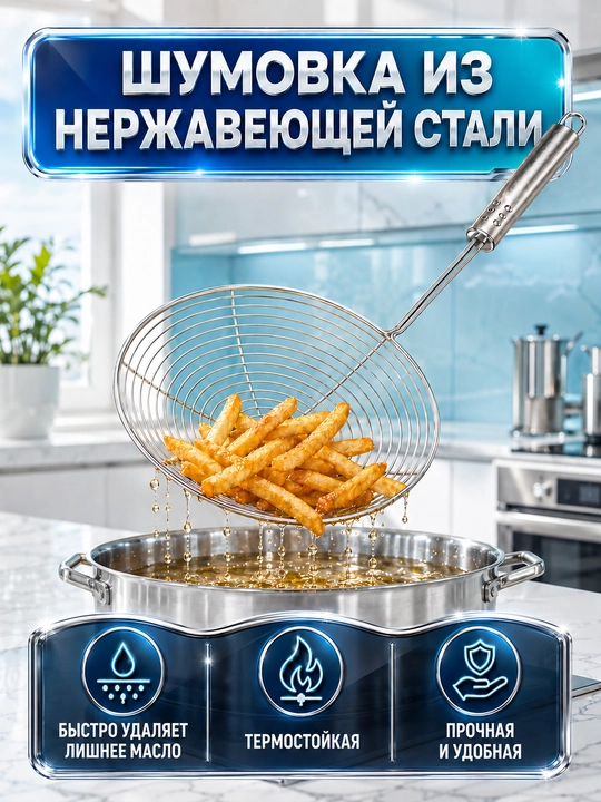 Шумовка из нержавеющей стали, для фритюра - 