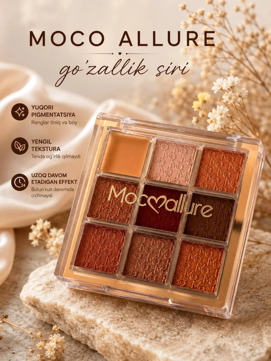 MOCO ALLURE ko‘z uchun tenlar paletkasi, 9 xil rang