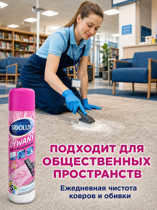 Пена для чистки ковров и обивки Sidolux Dywany 600 мл, активная пена 5 в 1
