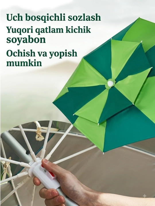 Tutqichli plyaj soyaboni, baliq ovlash, sayohatlar, dala hovli turizmi, soyabon
