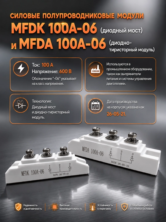 Силовые полупроводниковые модули MFDK 100A-06 и MFDA 100A-06, 100А 600В - 