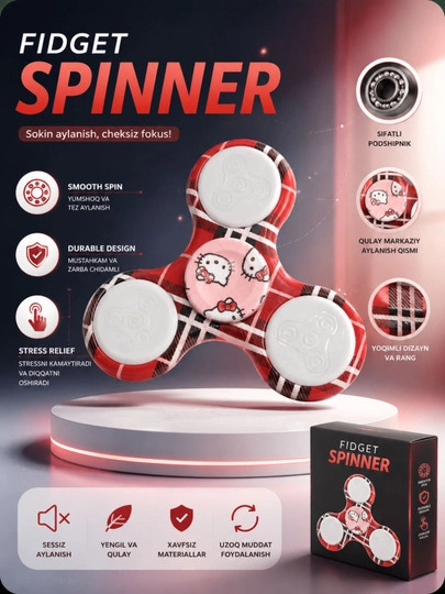 Fidget Spinner anti-stress o'yinchog'i, 3 qanotli, bolalar va kattalar uchun