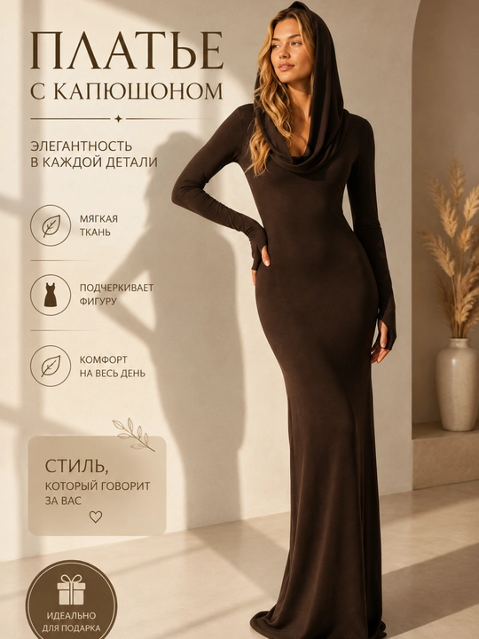 Женское длинное платье с капюшоном