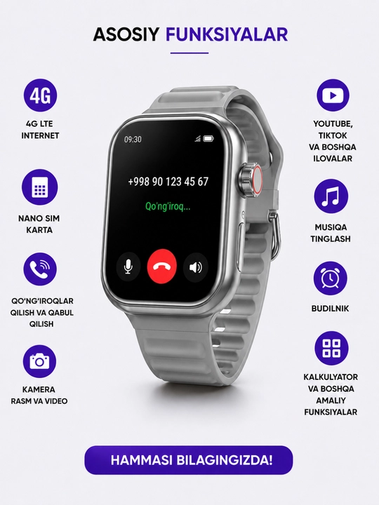 Smart soat ST12 4G LTE SIM kartali, GPS va sensorli ekran, kamerali soat, aqlli soat