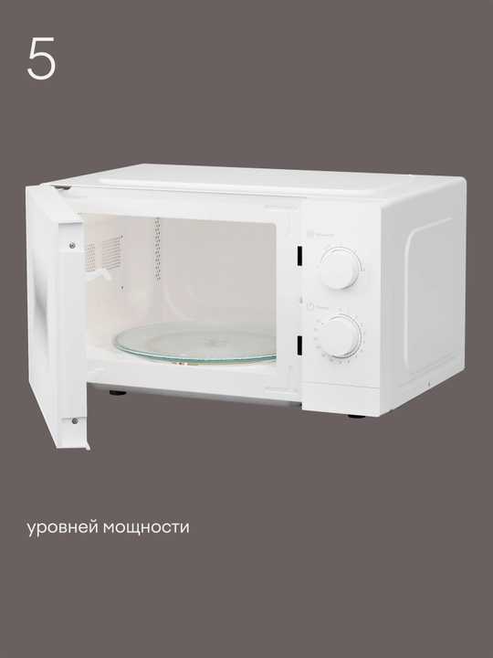 Микроволновая печь 20 л с регулировкой мощности и таймером Tuvio MW02WB, белая